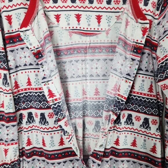 Cuddl Duds Jammie Fair Isle Holiday Union Suit Pajamas White Red Size Small - Picture 4 of 9